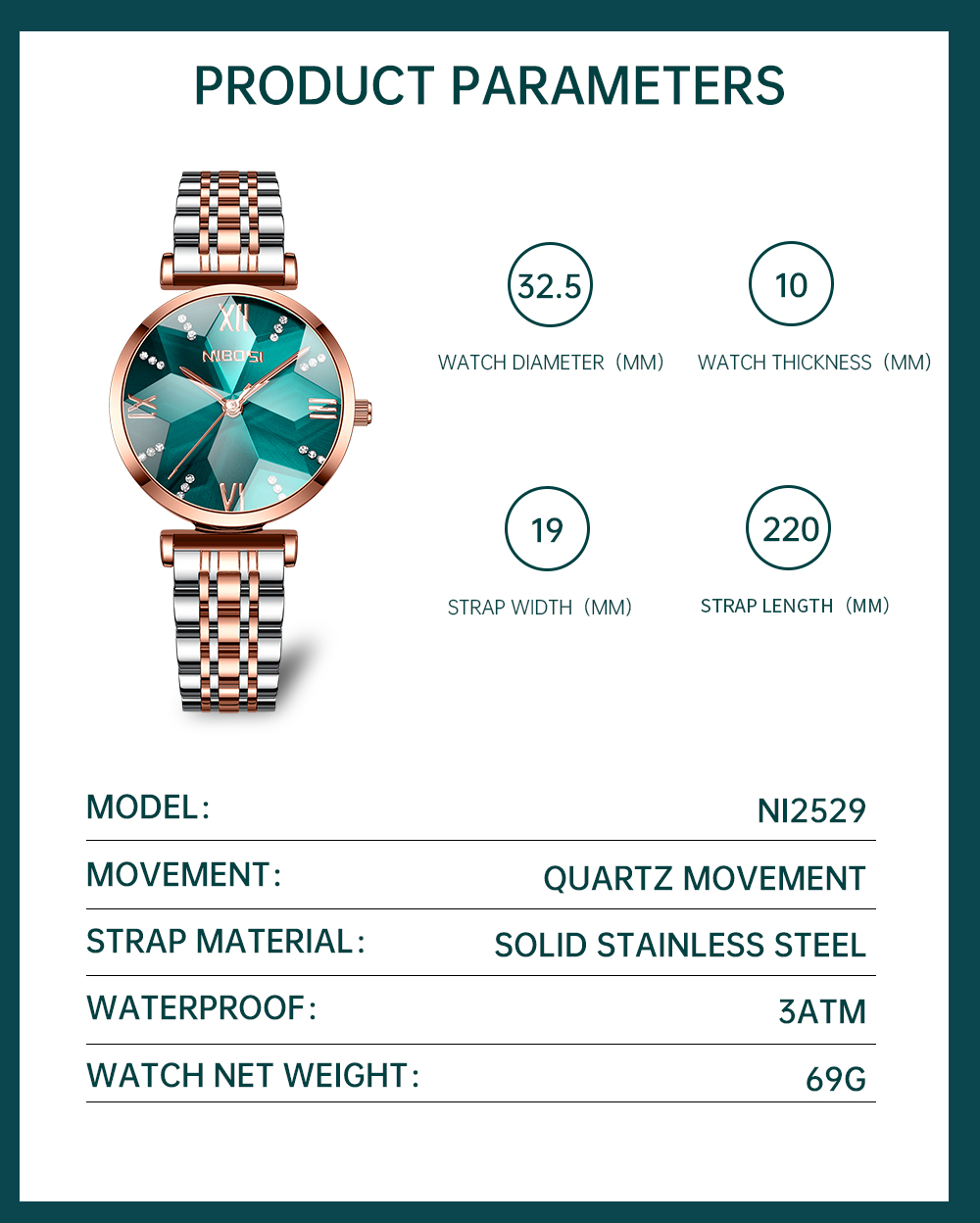Nibosi Epiphany Rose Gold Silver Green - 7