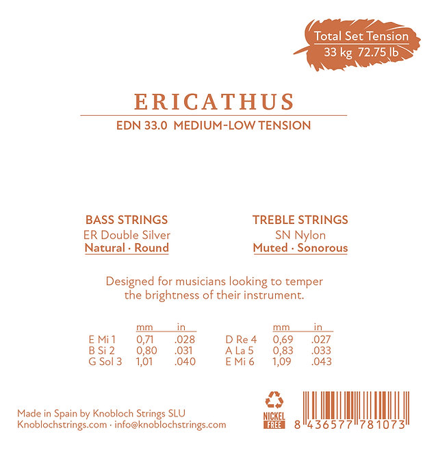 Knobloch Strings EDN33 SN Nylon ERITHACUS Double Silver (Medium - Low Tension) - 2
