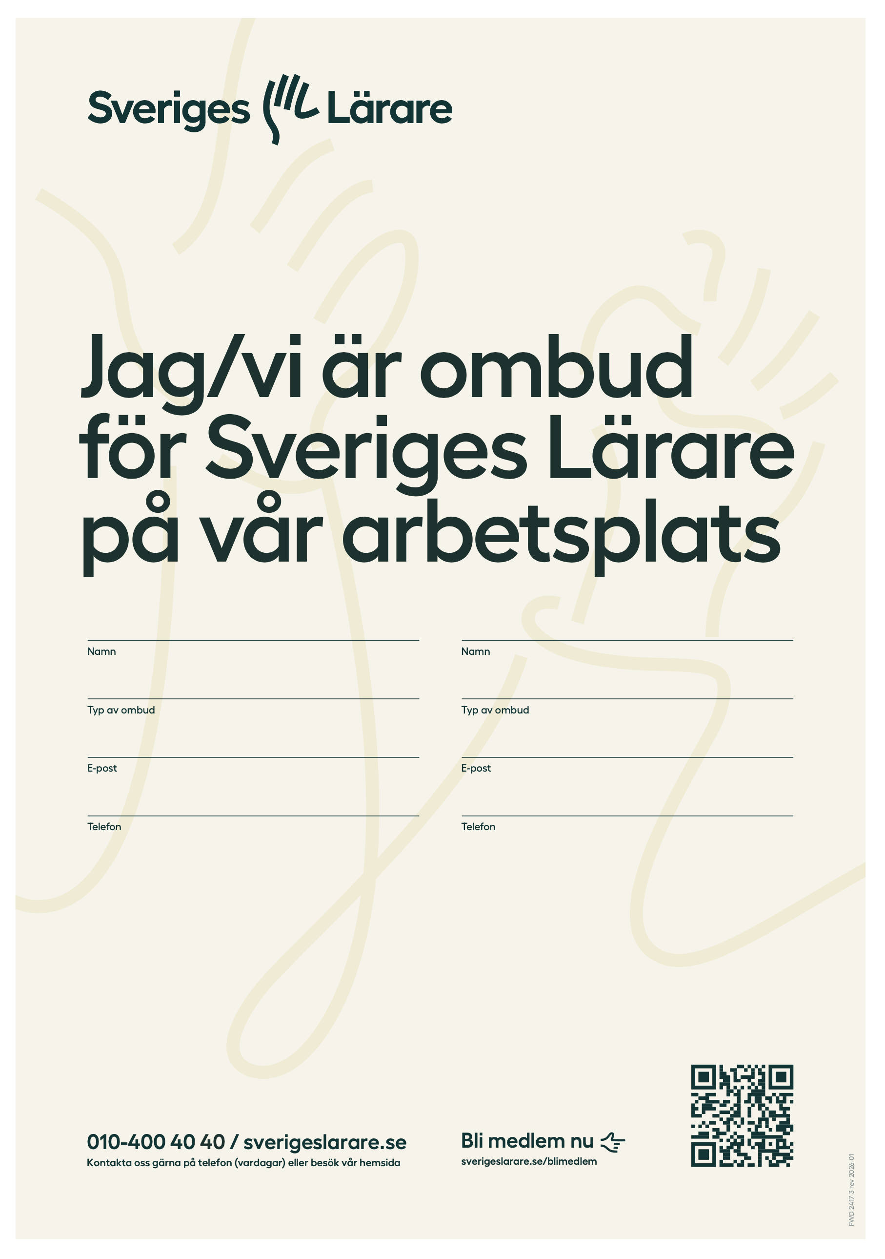Jag/vi är ombud för Sveriges Lärare – ifyllbar A4 för 2 ombud