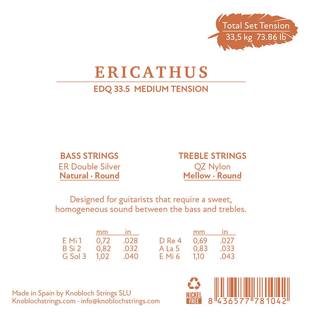 Knobloch Strings EDQ33.5 QZ Nylon ERITHACUS Double Silver (Medium Tension) - 2