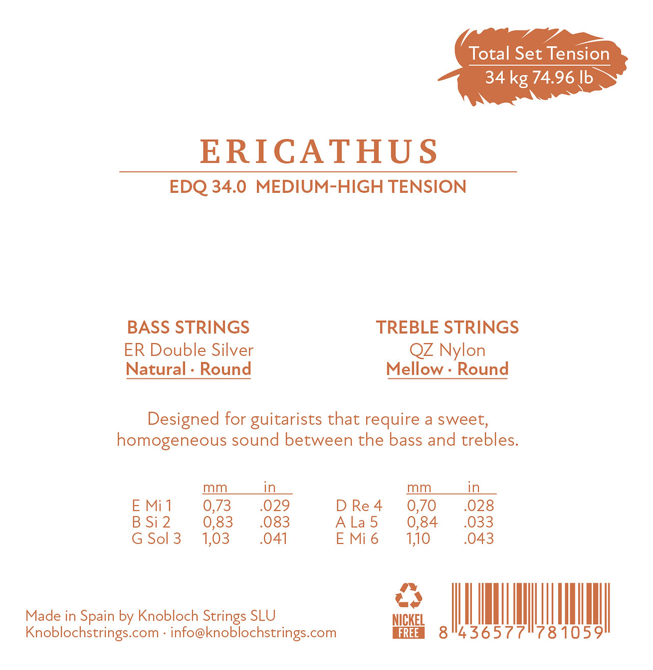 Knobloch Strings EDQ34 QZ Nylon ERITHACUS Double Silver (Medium - High Tension) - 2