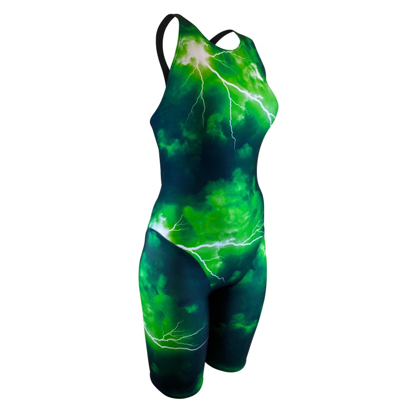 Stylish Lightning Green bodysuit girl for both training and competition