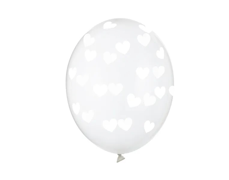 Ballonger - Transparenta med Vita hjärtan (6-pack)
