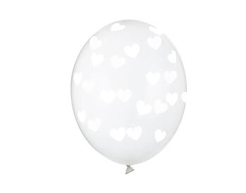 Ballonger - Transparenta med Vita hjärtan (6-pack)