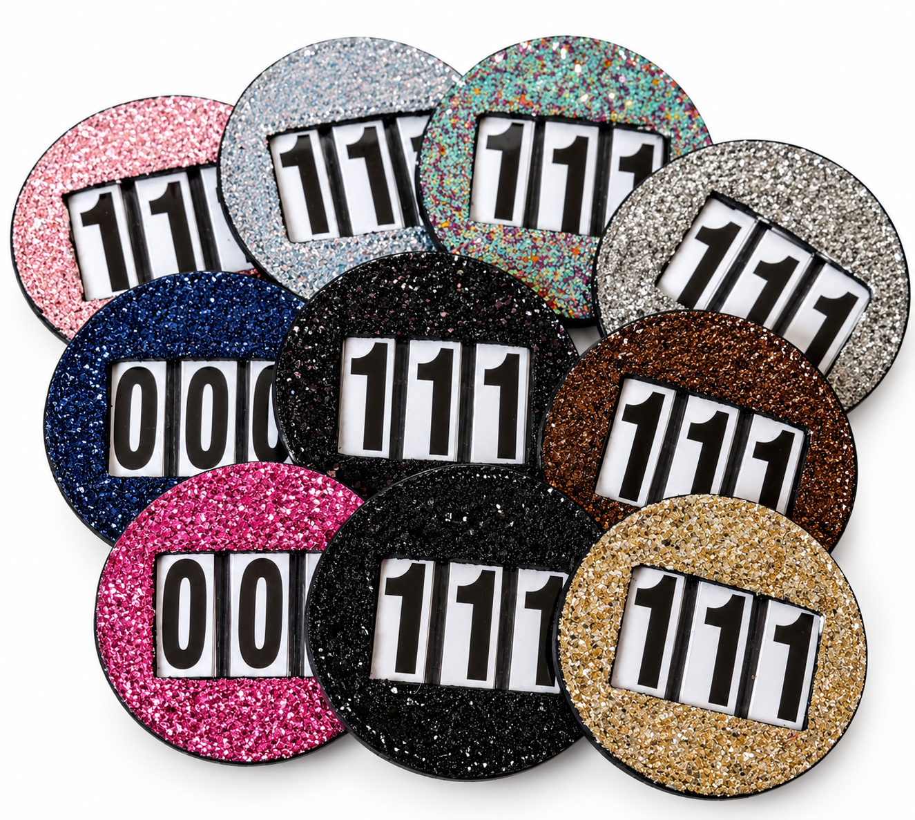 NUMBER TAGS GLITTERY ROUND