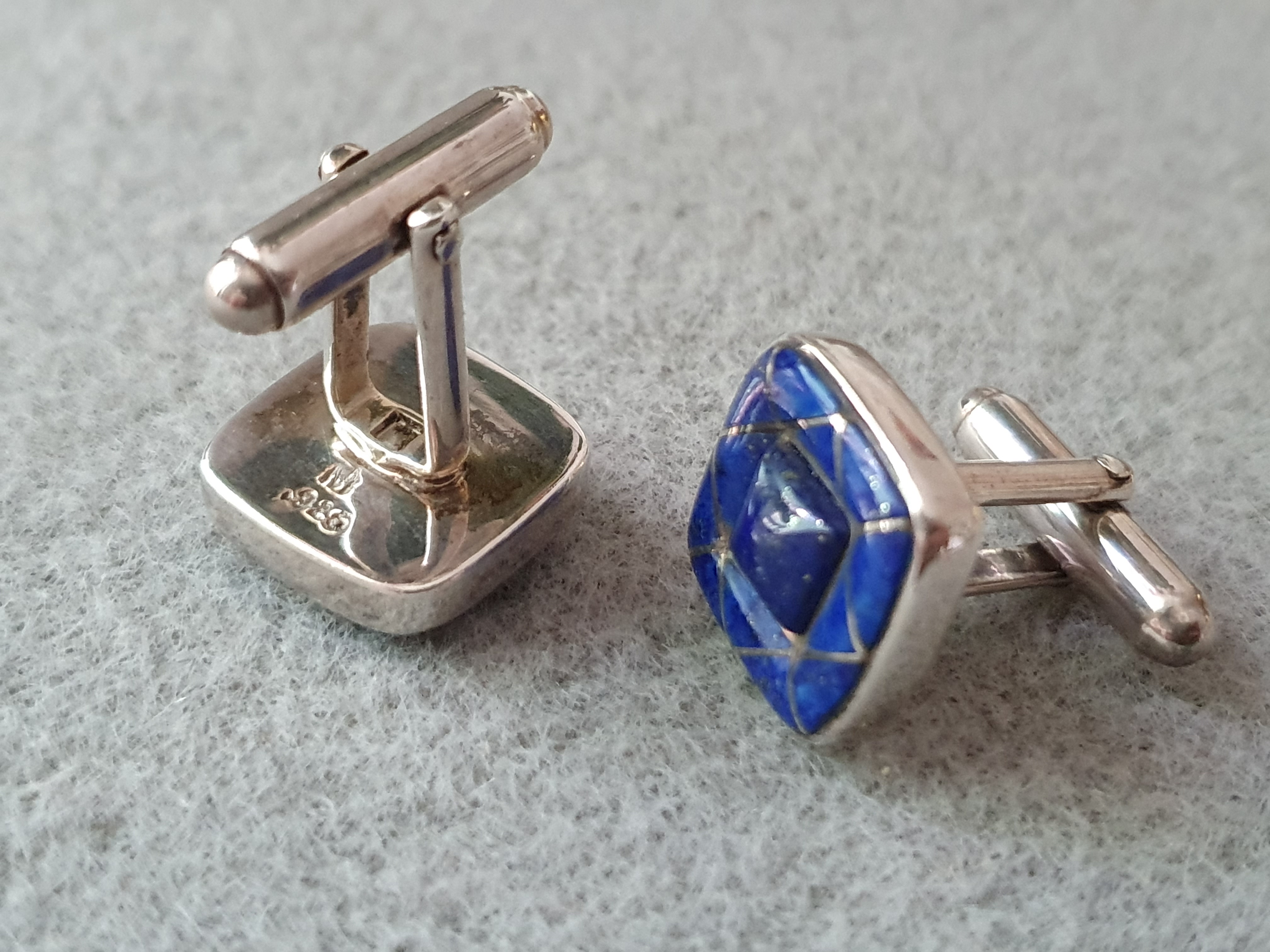 Cufflinks in 925 silver with lapis lazuli - Zuni Channel Inlay - 2