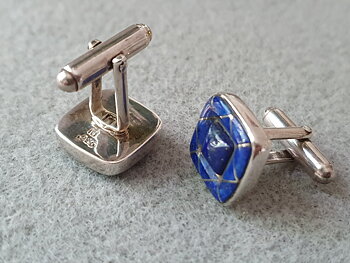 Cufflinks in 925 silver with lapis lazuli - Zuni Channel Inlay
