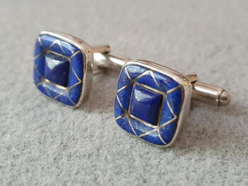 Cufflinks in 925 silver with lapis lazuli - Zuni Channel Inlay