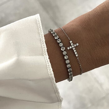 Cross Crystal Armband i silver