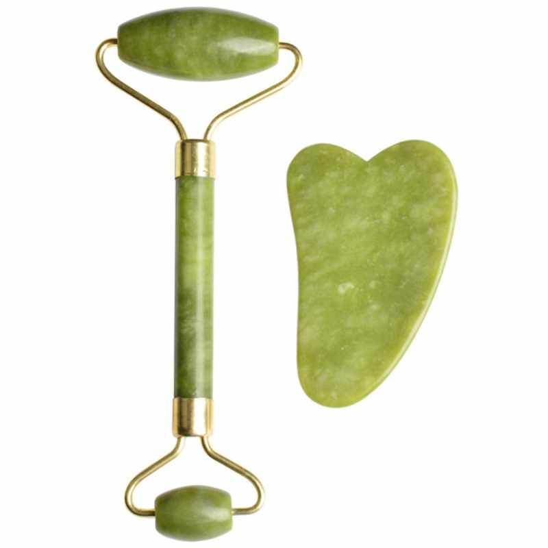 Gua Sha Skrapa + Jade Roller Stor - Grön