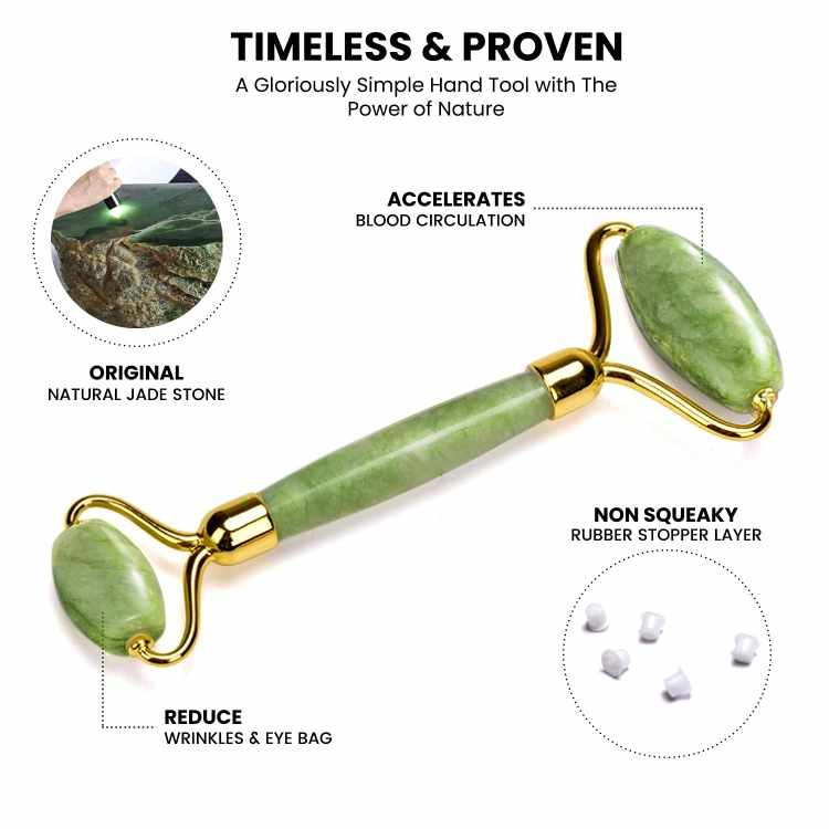 Gua Sha Skrapa + Jade Roller Stor - Grön - 8