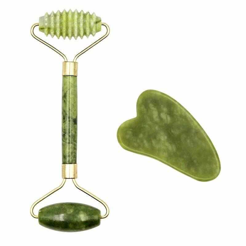 Gua Sha Scraper + Jade Roller Large Spikes - Green