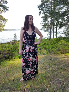 Klänning Blommig  - Svart