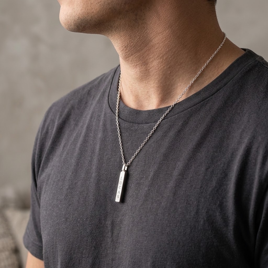 Fyrsidig stav, Halsband med gravyr - Silver - 4