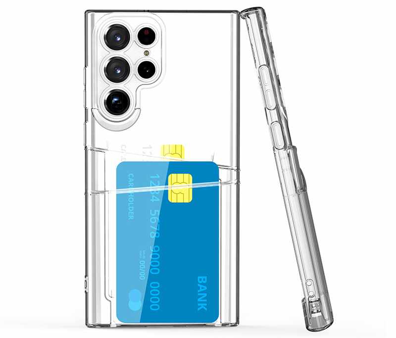 Samsung Galaxy S22 Ultra - Transparent Skal Dubbel Kortfack + Mjuk Skyddsfilm