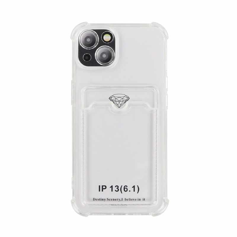 iPhone 13 Case - Transparent Card Holder + Full Coverage Tempered Protective Glass