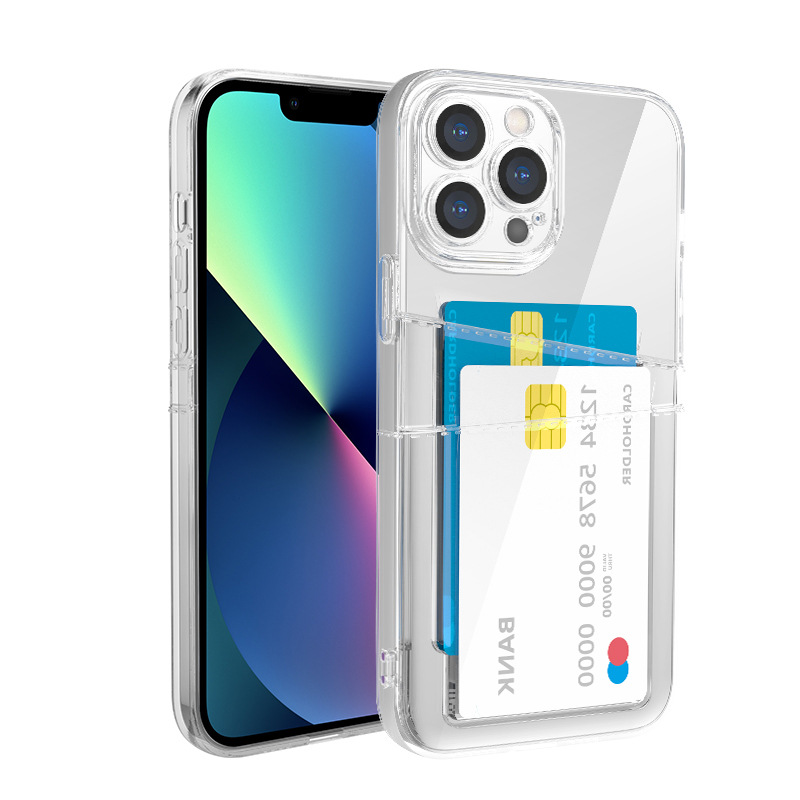 iPhone 13 Mini - Transparent Case Double Card Compartment + Tempered Protective Glass