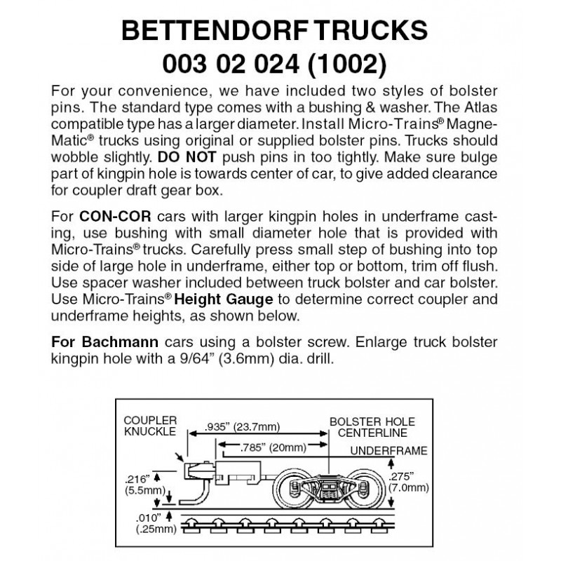 Bettendorf Trucks, w/ long ext. couplers 1 pr (1002)
