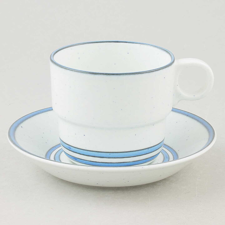Stig Lindberg (Dart 1977) Coffee Cup with Blue Linear Decor 10 cm  [Sample Images]