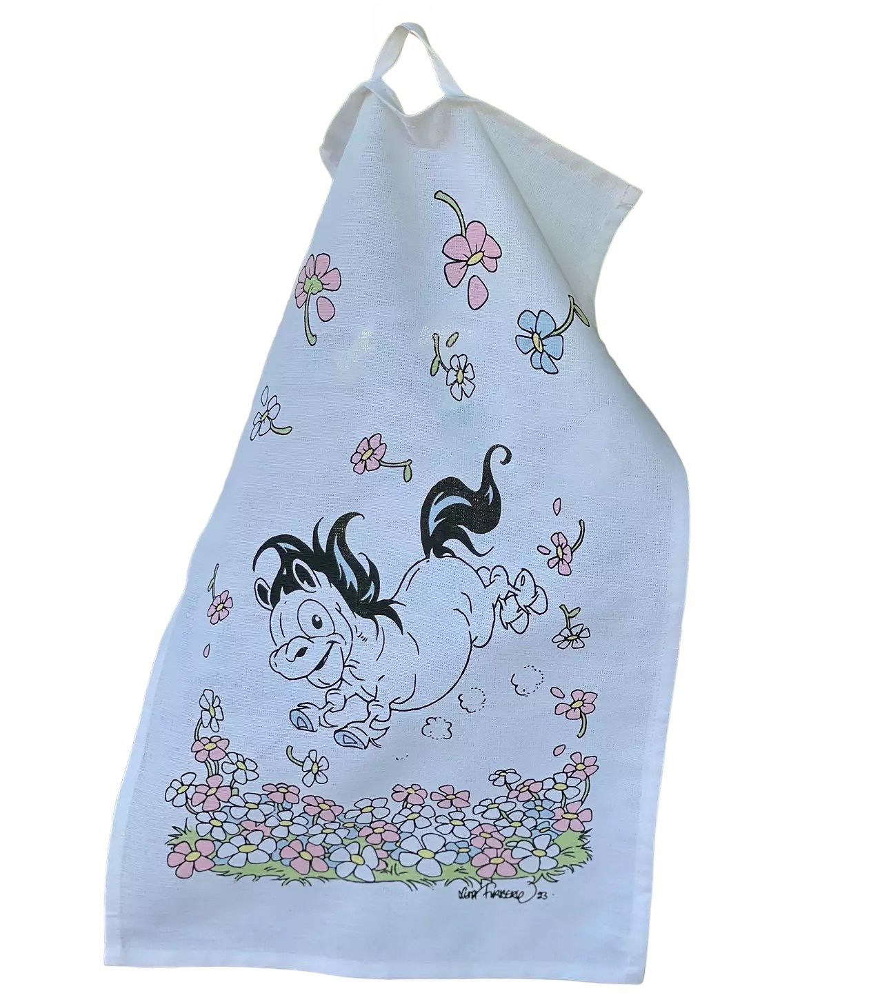 Hästen Mulle Kökshandduk 30x50 cm - Glädjeskutt bland sommarblommorna - 2