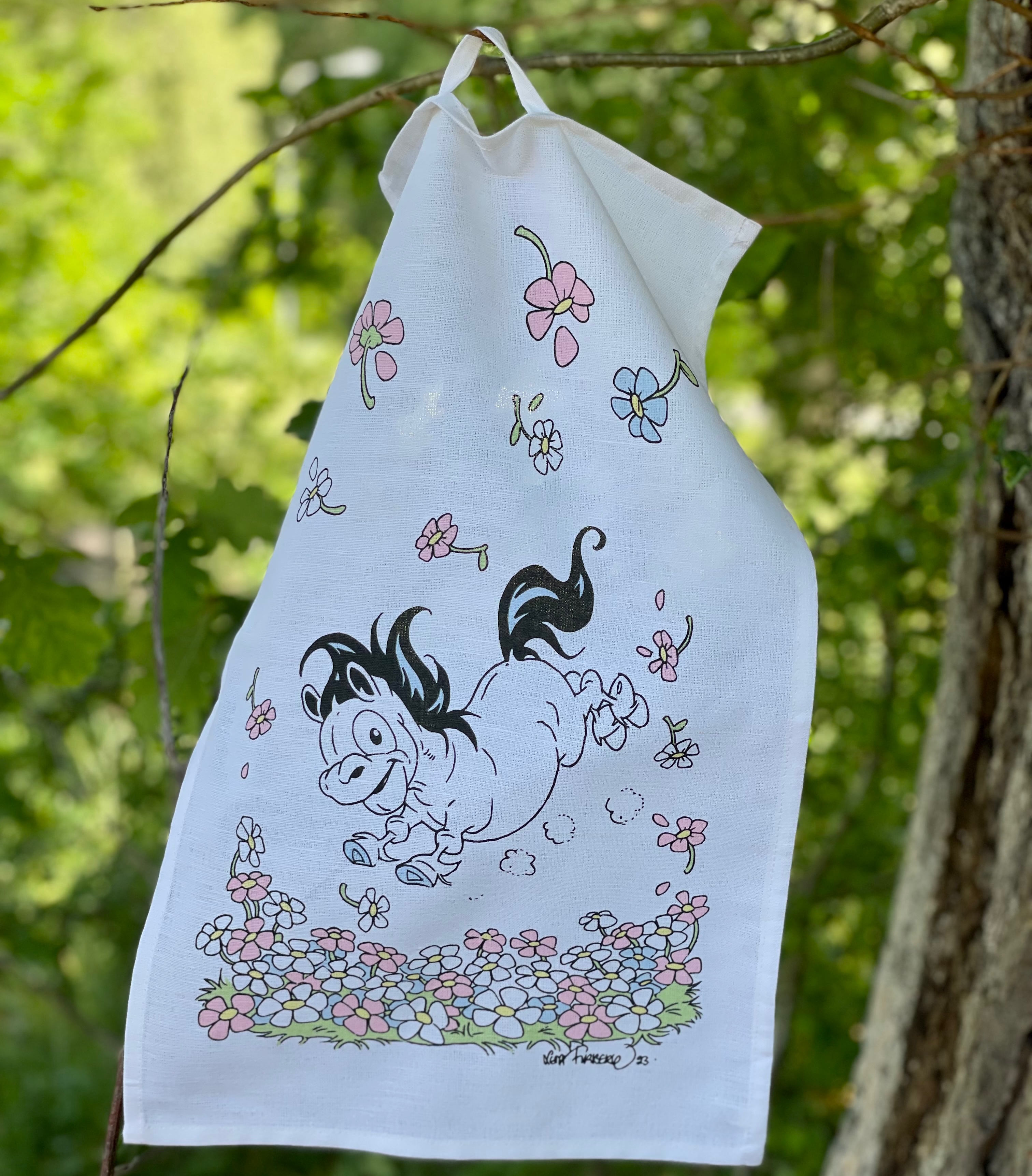 Hästen Mulle Kökshandduk 30x50 cm - Glädjeskutt bland sommarblommorna