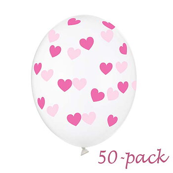 Ballonger - Transparenta med Rosa hjärtan (50-pack)