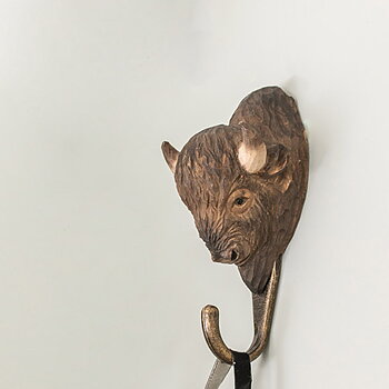 Hand-carved hanger American bison