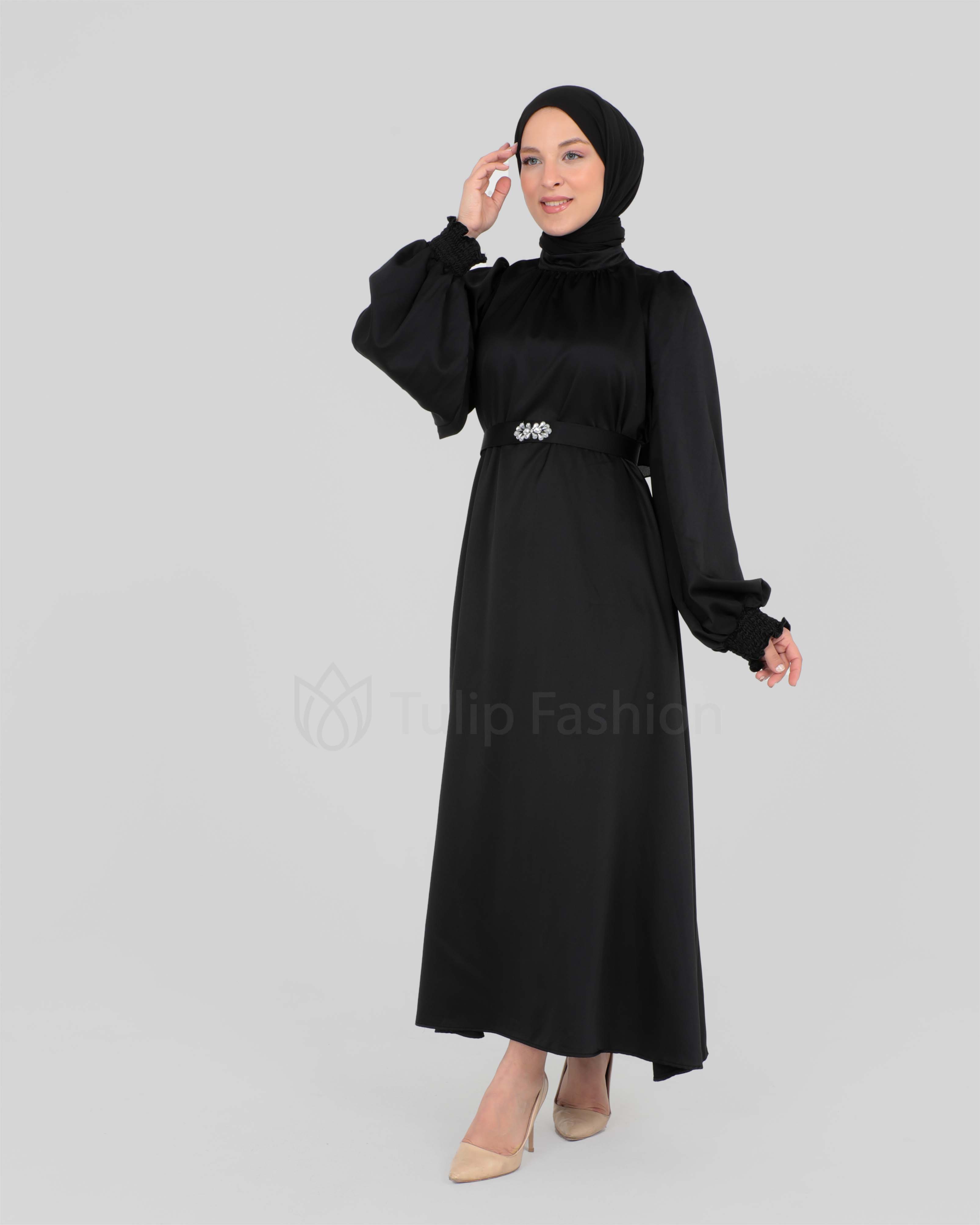 Black Crew neck Unlined Dress