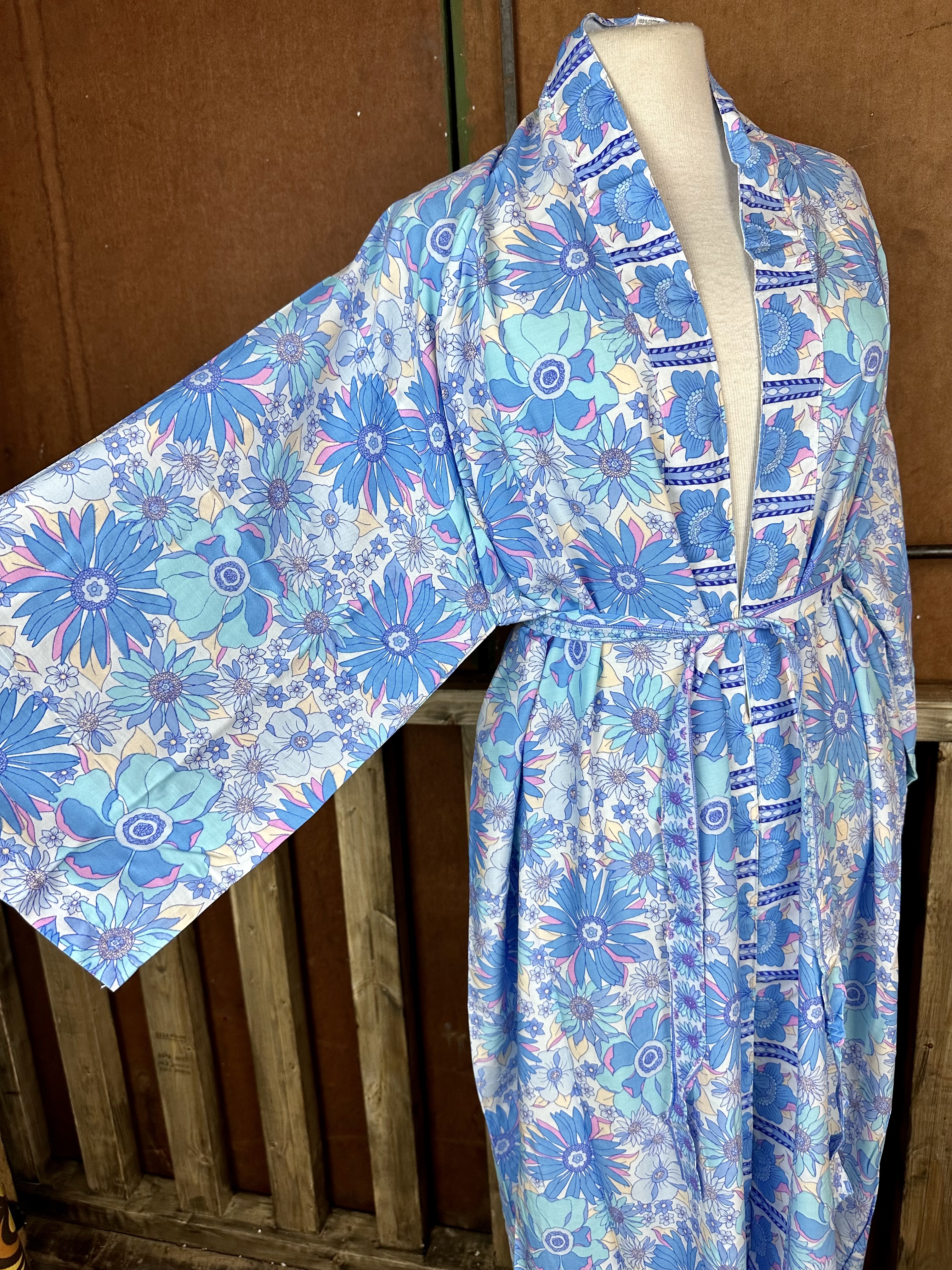 kimono  turkosblå i lång modell  - 2