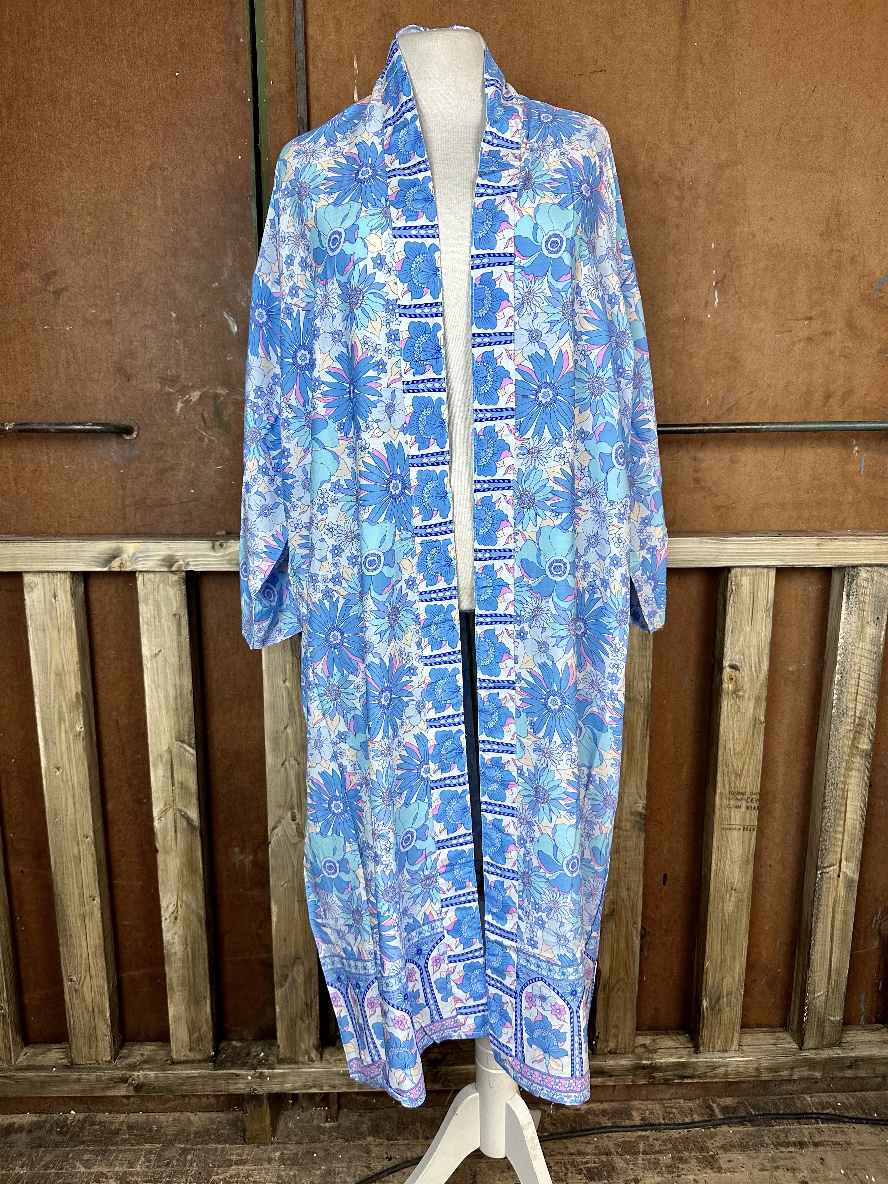 kimono  turkosblå i lång modell  - 3