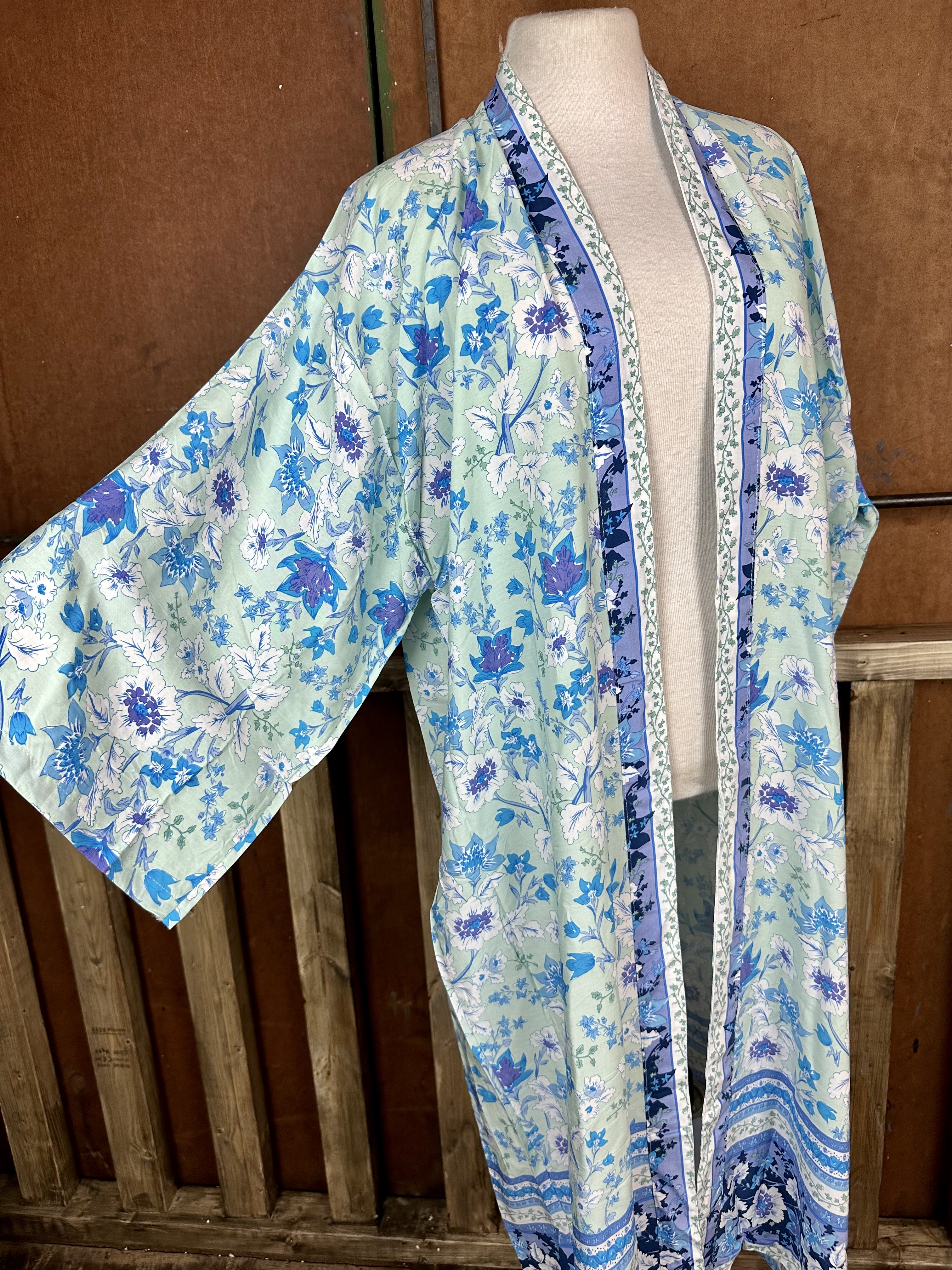 kimono turkos i lång modell  - 3