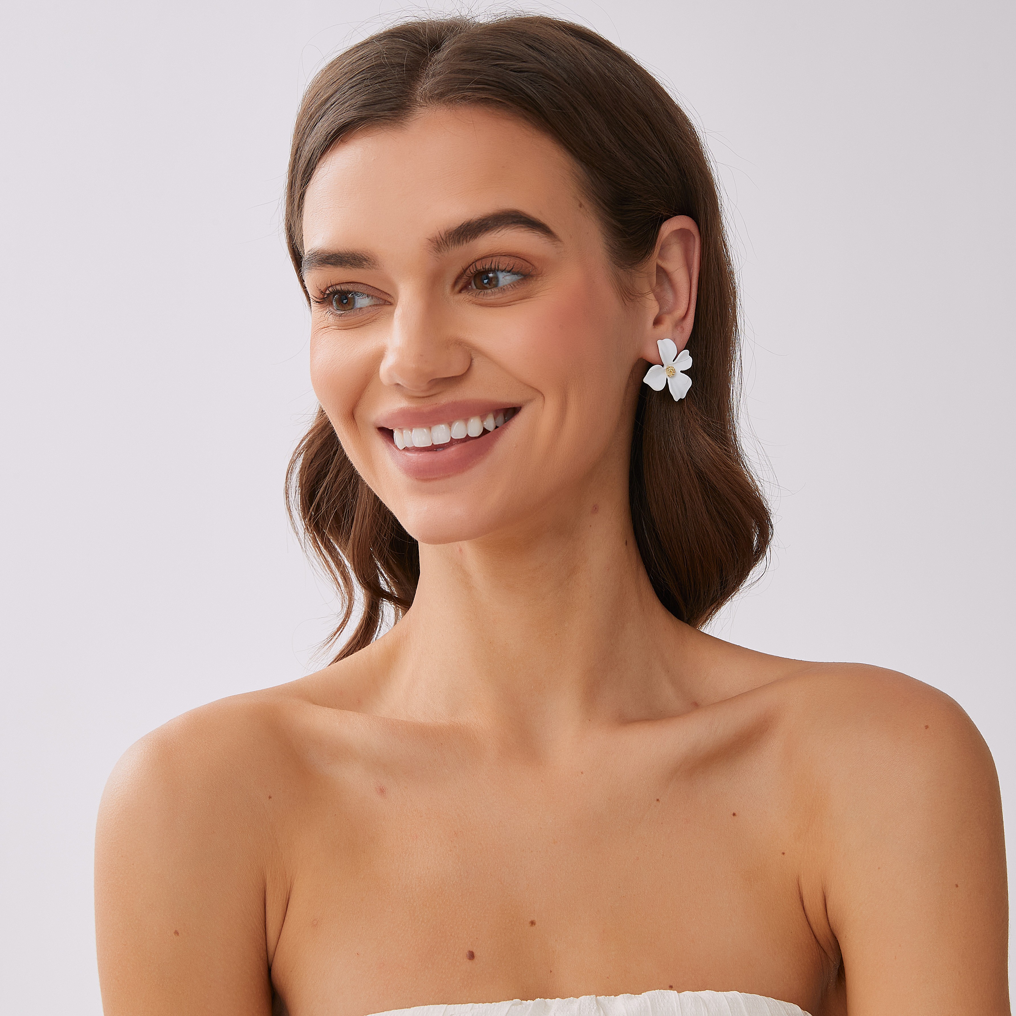 Lilly flower earring, white - 5