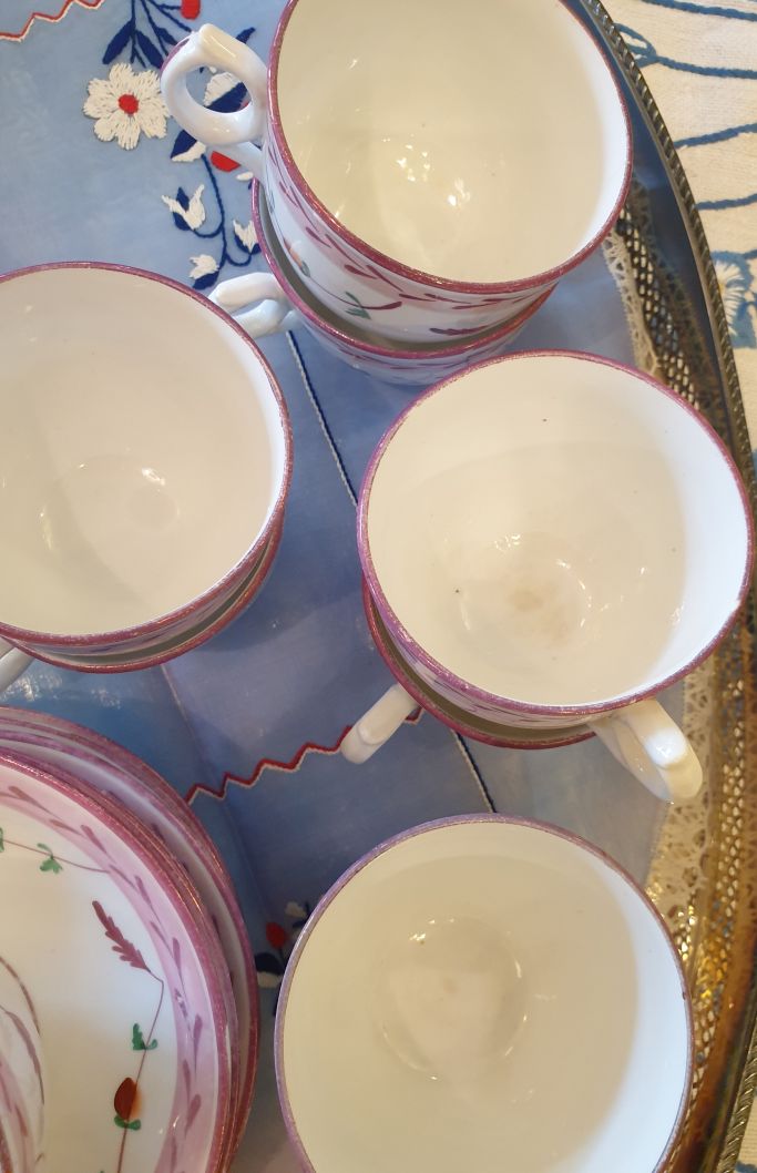 Cups with saucers 19th century lustre glaze 9 pcs. - 5