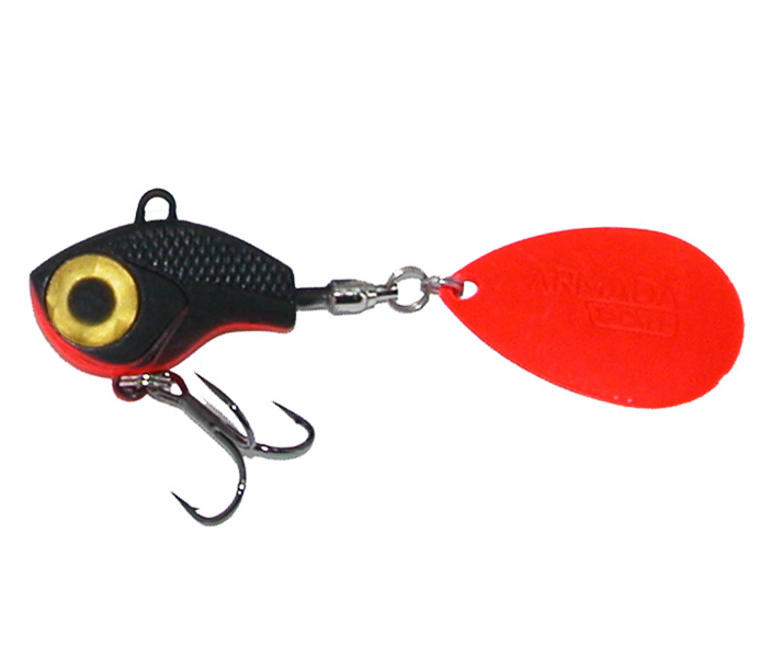 armada eyecatcher 12g är en spinnertail som kastar långt och fiskar bra på abborre, regnbåge och öring. black red