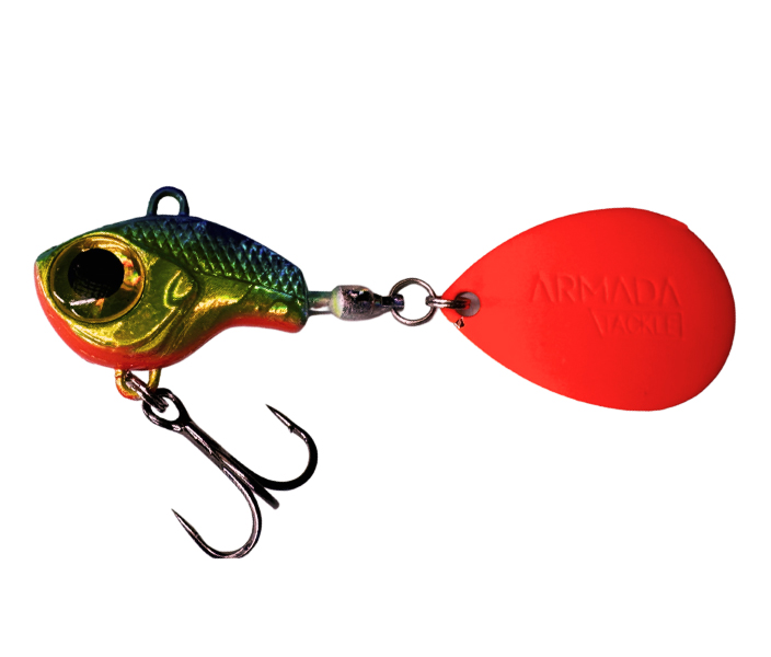 armada eyecatcher 12g är en spinnertail som kastar långt och fiskar bra på abborre, regnbåge och öring. peacock