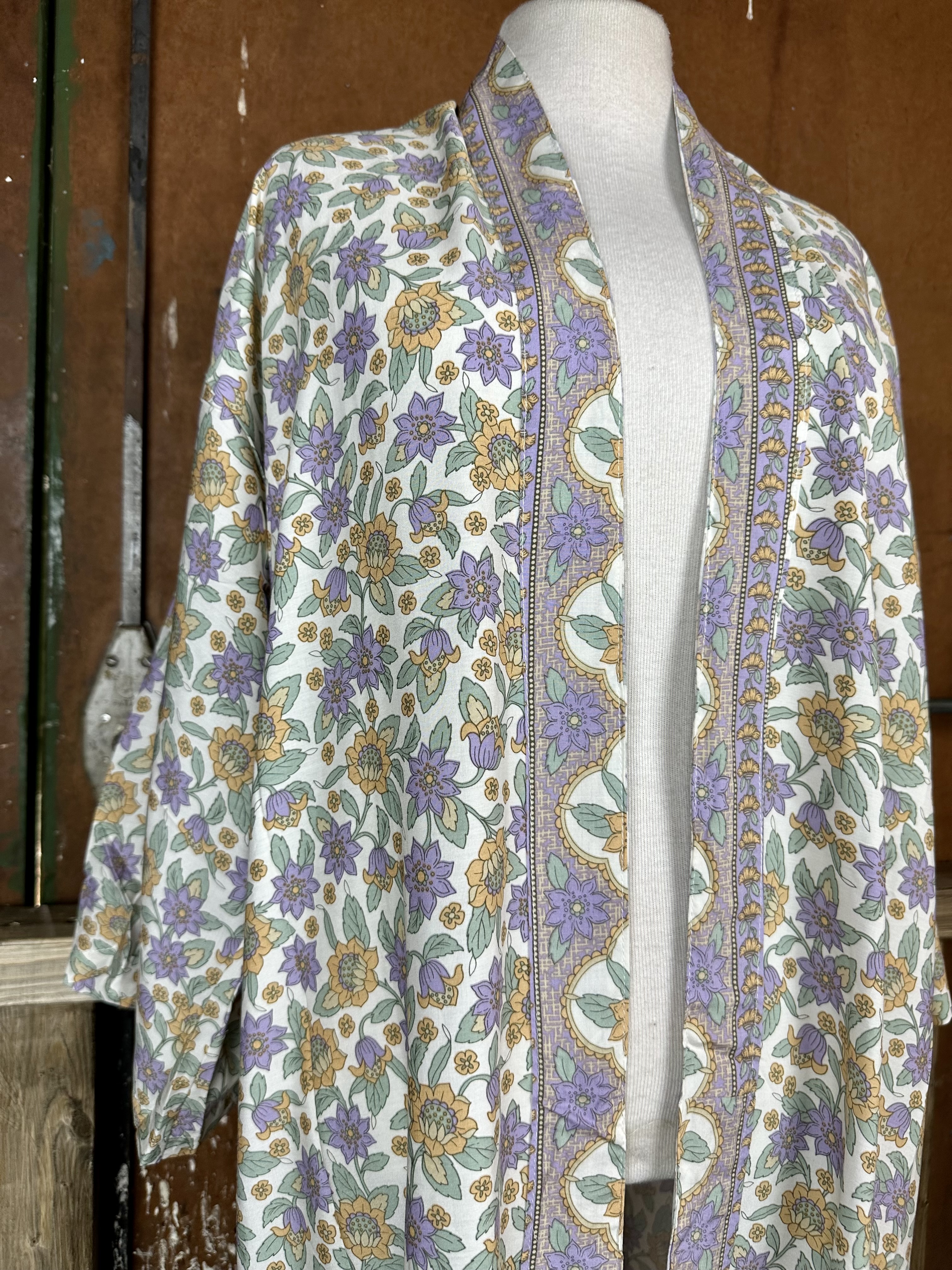 kimono pastellgrön/lila i lång modell  - 2