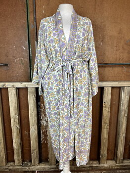 kimono pastellgrön/lila i lång modell 