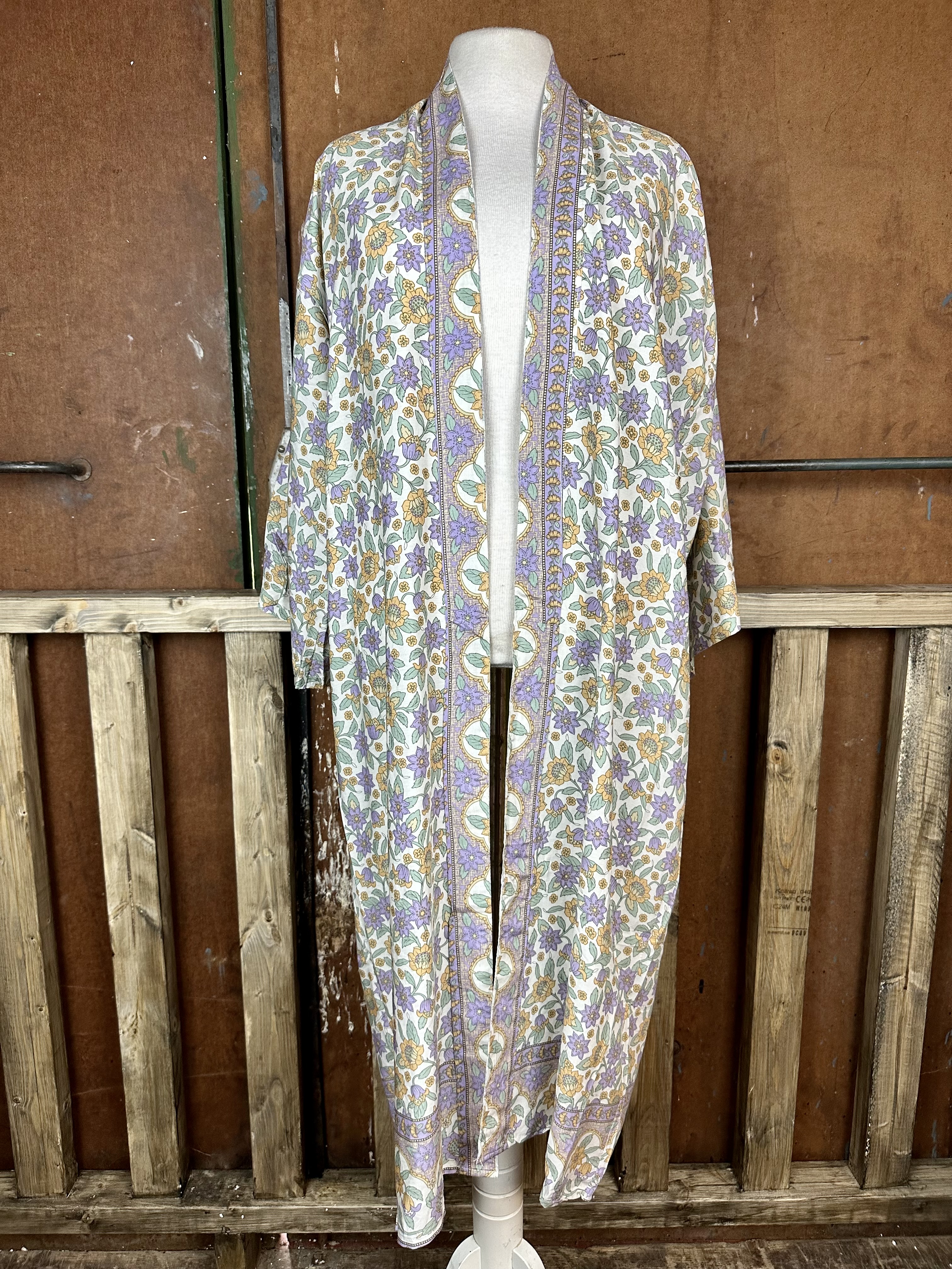 kimono pastellgrön/lila i lång modell  - 3