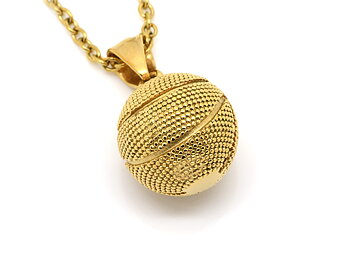 Basketboll Halsband i Rostfritt Stål Guld, Basketspelare Hänge, Bollsport Accessoar, Basket Smycke