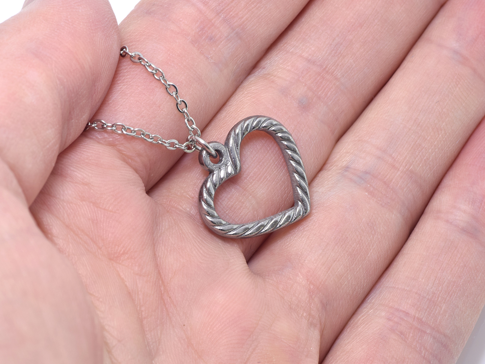Hjärta Halsband i Rostfritt Stål, Hjärtan Hänge, Kärlek Accessoar, Rephjärta Smycke - 3