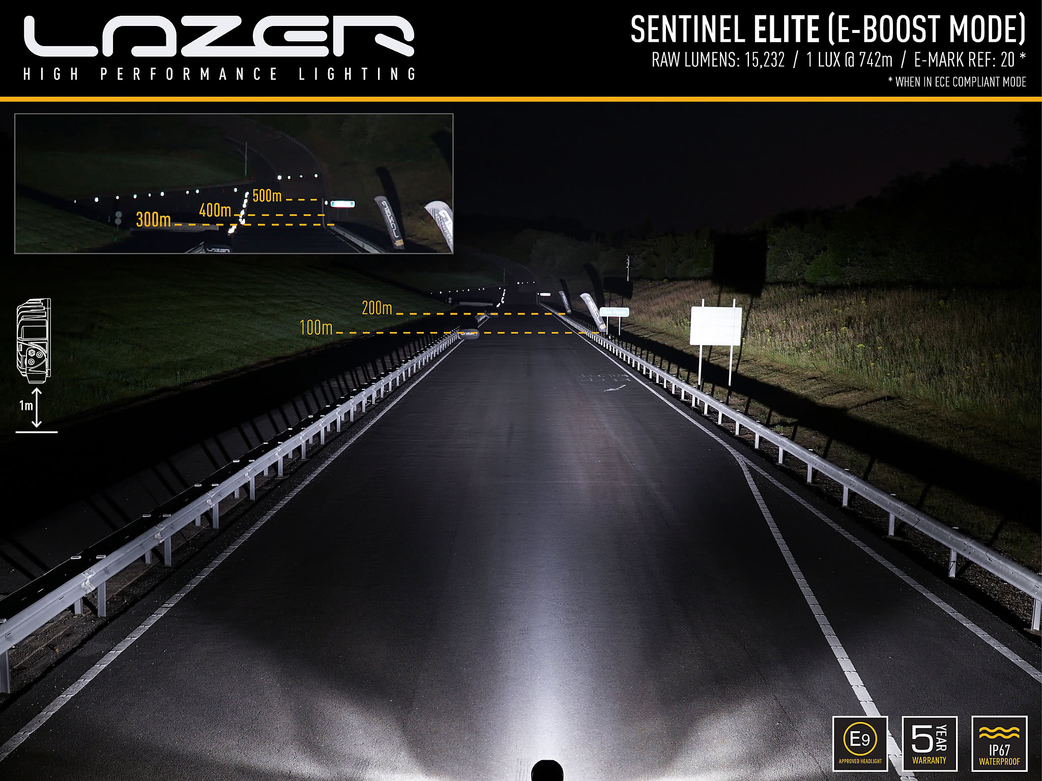 Lazer Sentinel Elite LED extra light 9 Black Positioning light