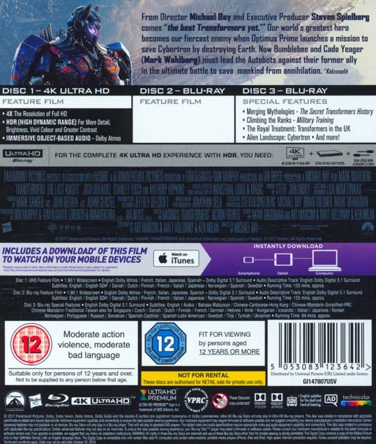 Transformers 5 - Last Knight (3-disc) (4K Ultra HD + Blu-ray) - 2