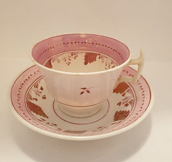 Cup with saucer 1840s lustre glaze