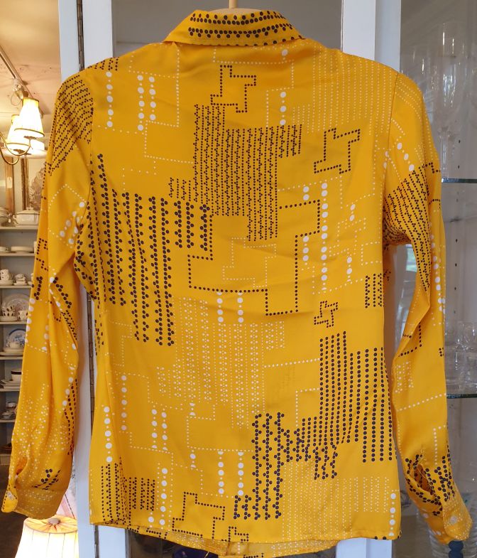 Blouse 1970s yellow patterned size M - 2