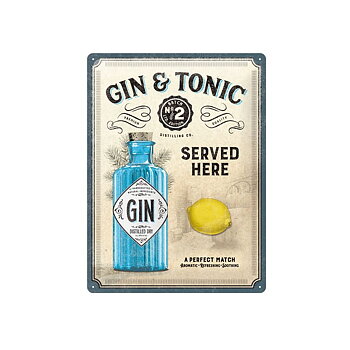 Gin & Tonic Served Here Metallskylt  (15x20 cm)