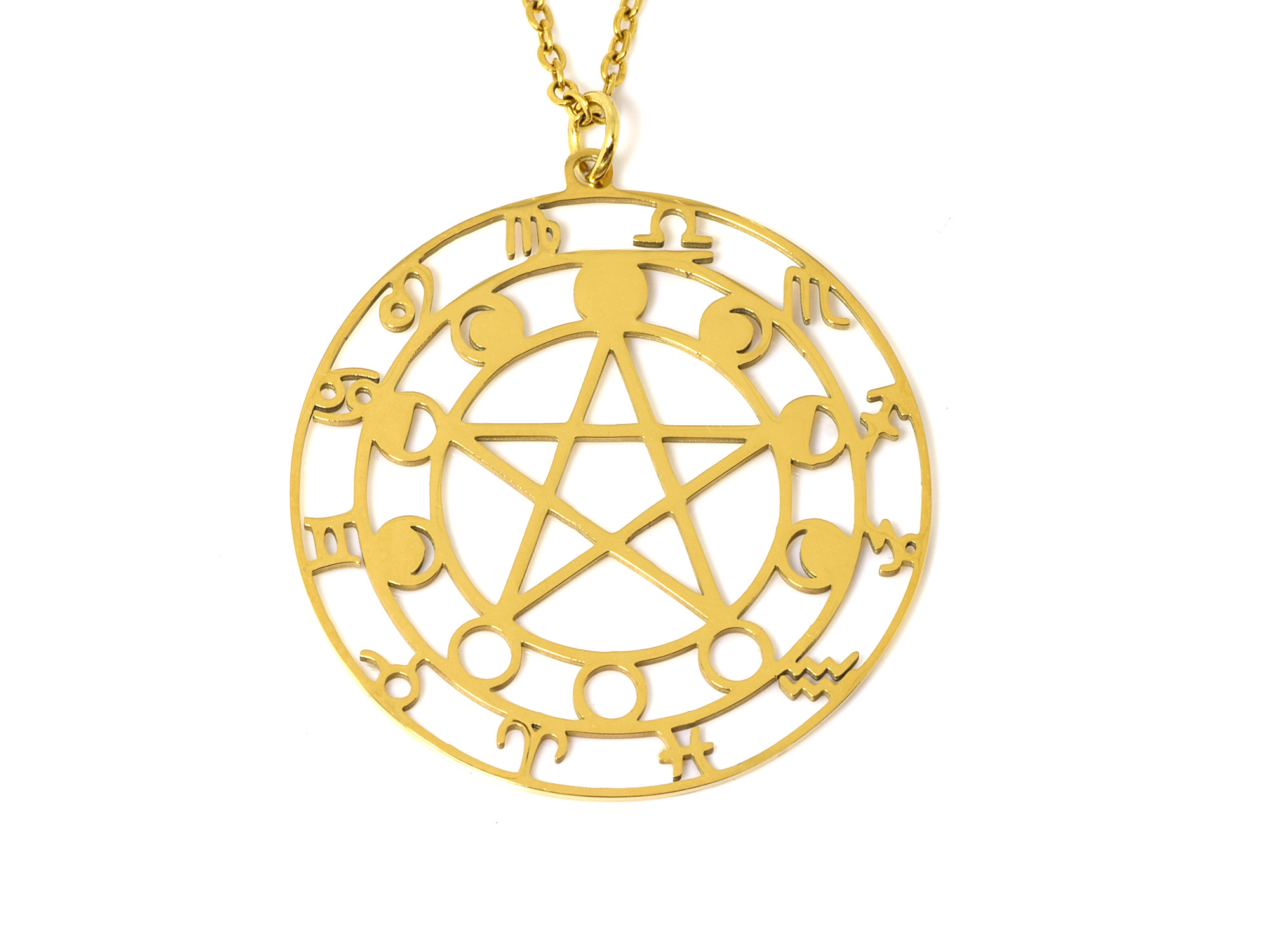 Alla Stjärntecken Halsband i Rostfritt Stål Guld, Horoskop Hänge, Zodiak Smycke - 2