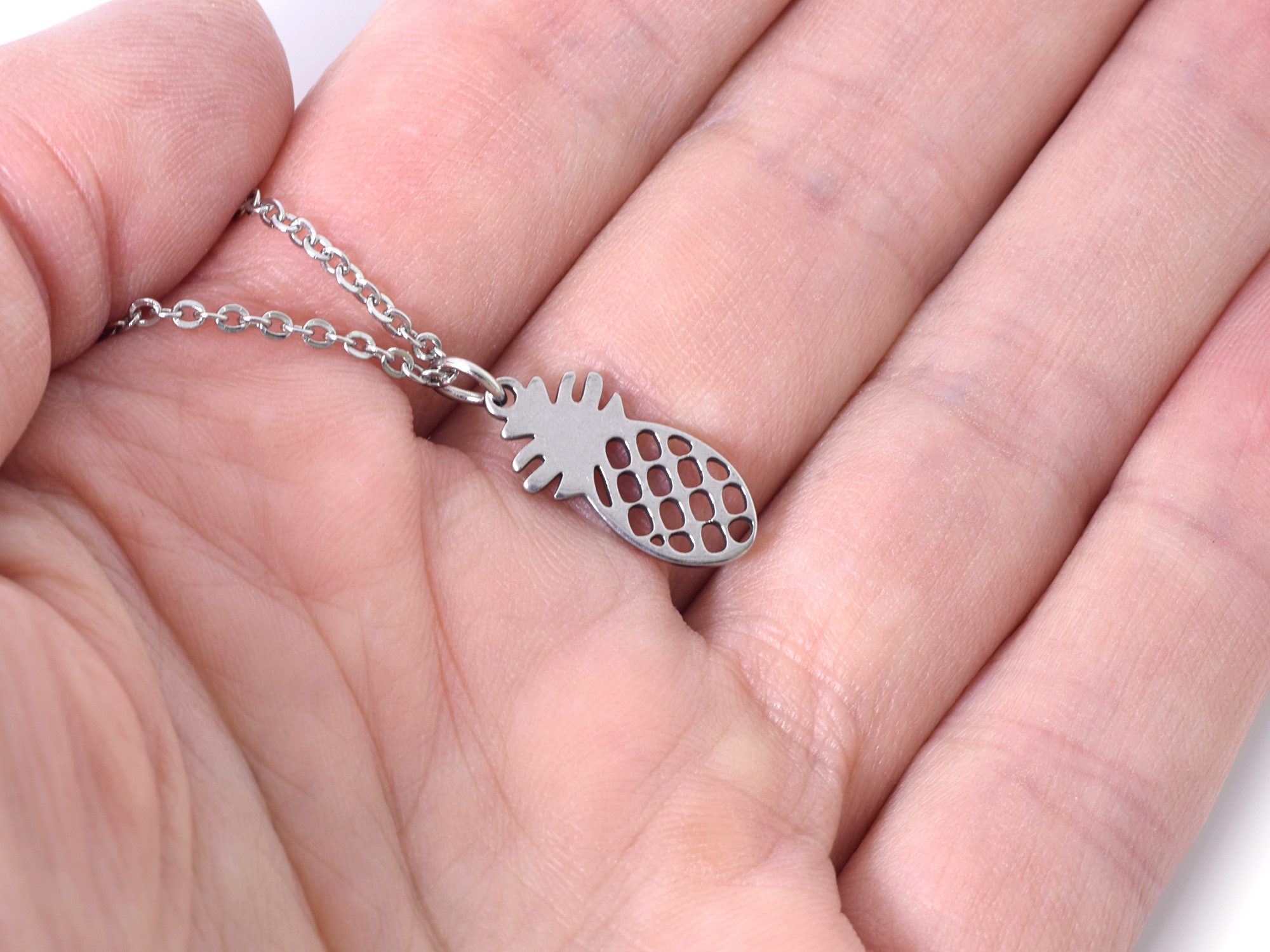 Ananas Halsband i Rostfritt Stål, Fruktälskare Hänge, Natur Accessoar, Exotisk Frukt Smycke - 3