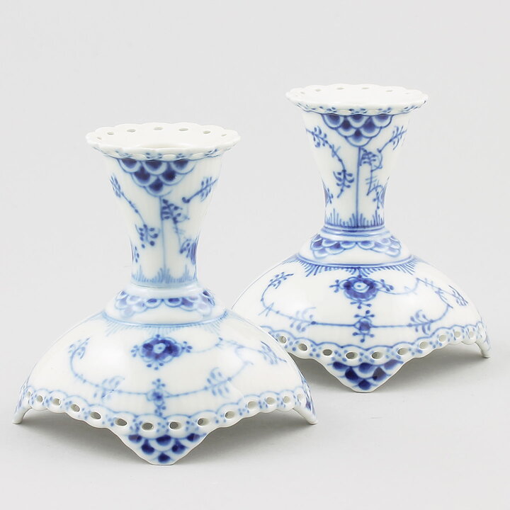 ロイヤルコペンハーゲン  Blue Flutedシリーズ  フルレースのキャンドルホルダー  2点セット  10cm  20世紀
