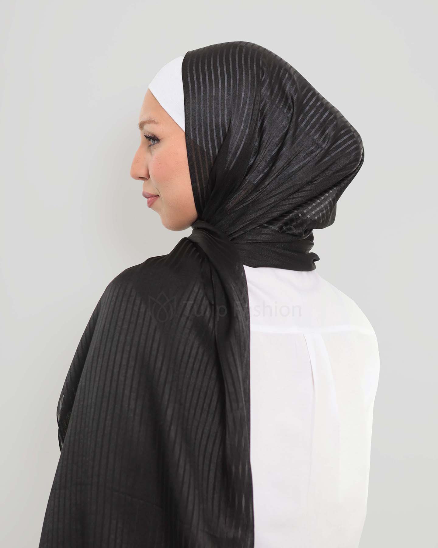Hijab - Satin striped - Black - 3