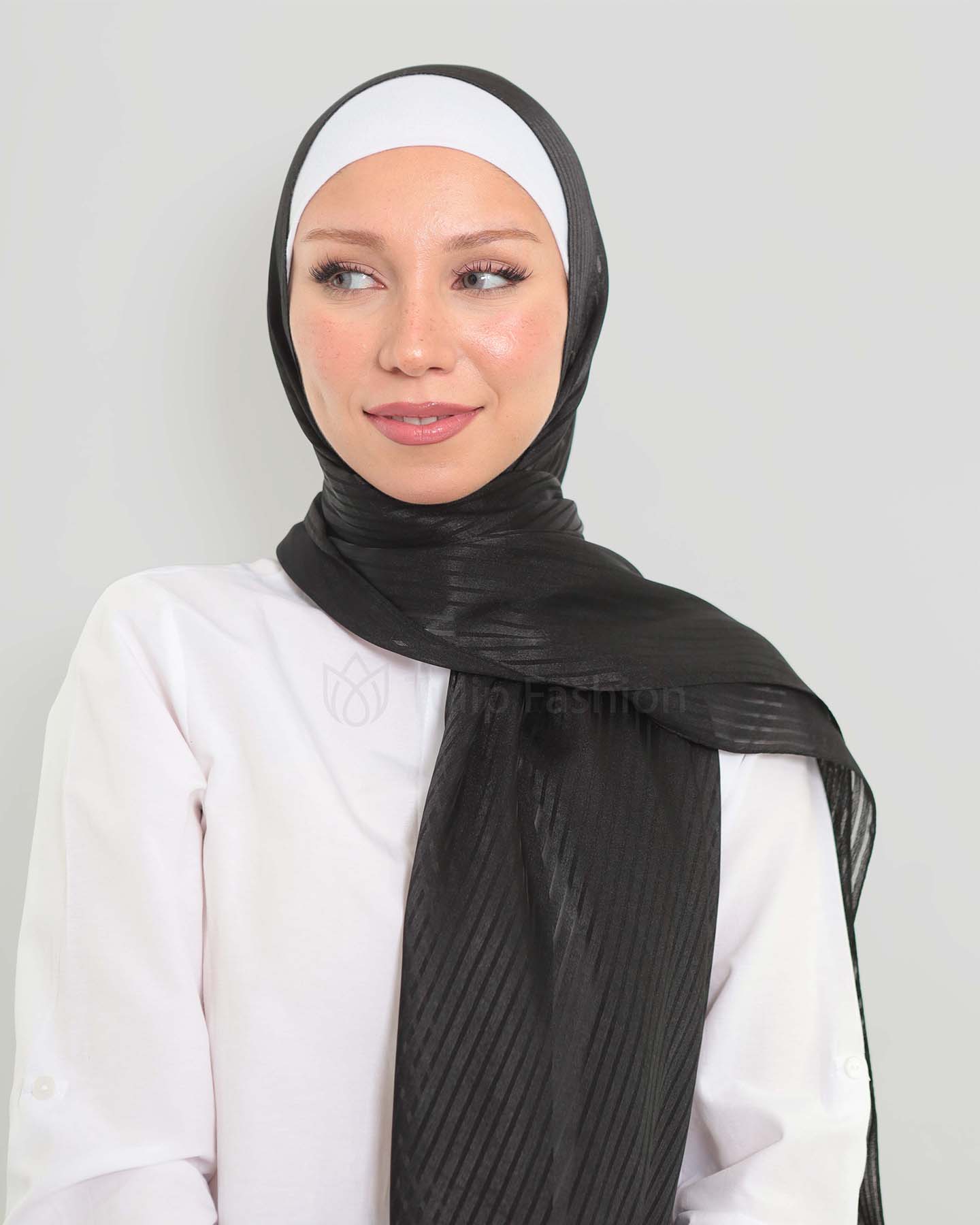 Hijab - Satin striped - Black